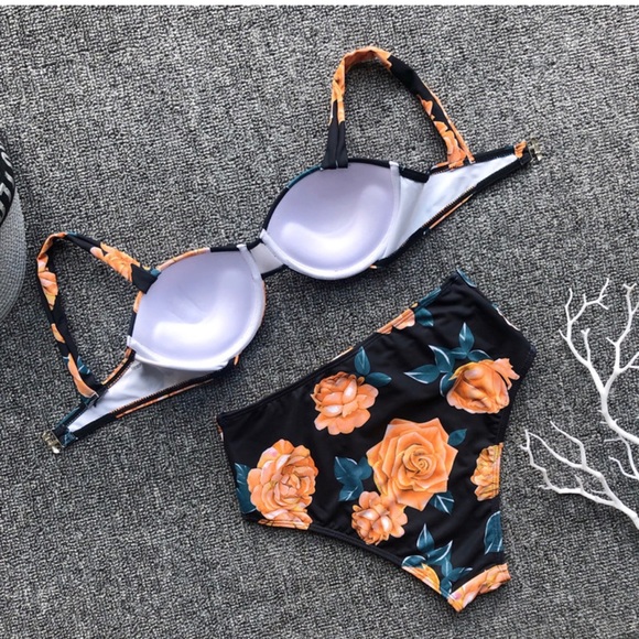1134 black floral high waist swimsuits - Picture 4 of 5